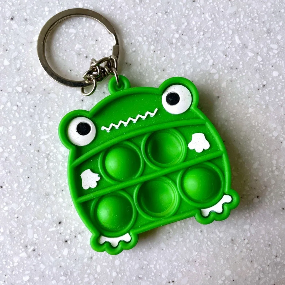 Green Frog Pop It Fidget Toy Keychain Silicone Sensory Stress Relief Accessory